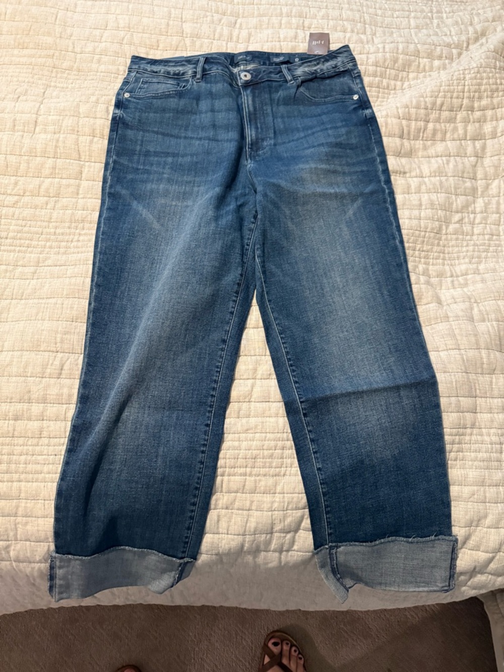J. Jill Women's cuffed Straight Leg Jeans in Medium Blue Wash